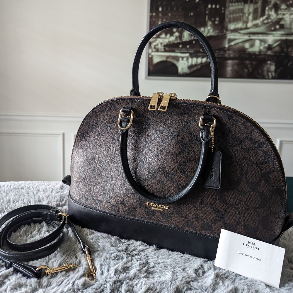 Coach Sierra Satchel Signature Coated Canvas Handbag/Crossbody - Brown/Black